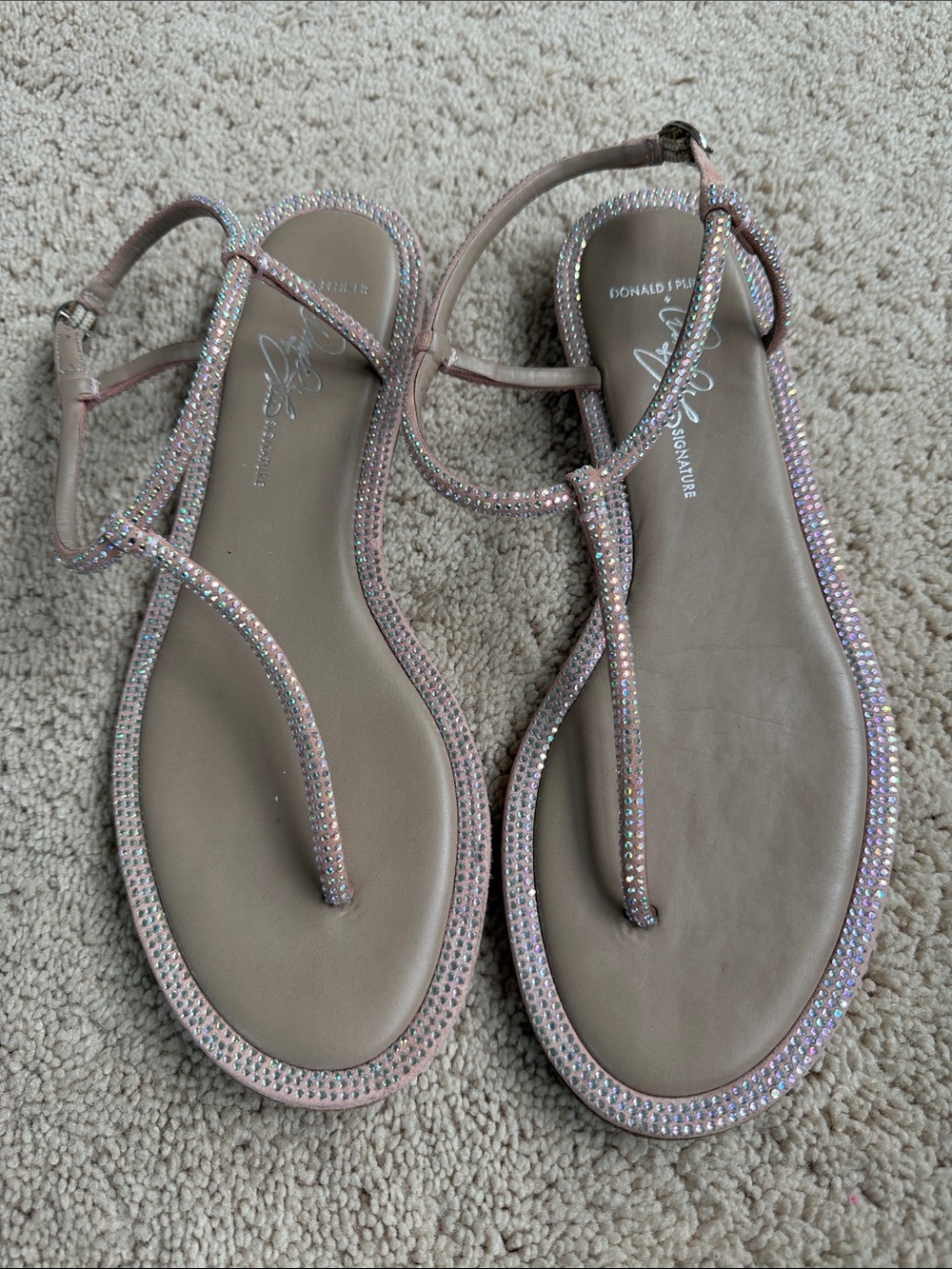 Donald J. Pliner Pink Crystal-Embellished T-Strap Thong Sandals Size 7.5